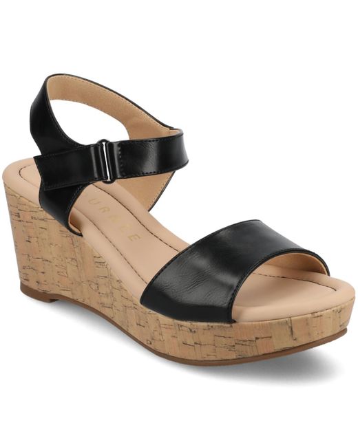 Journee Collection Metallic Ranae Ankle Strap Platform Cork Wedge Sandals