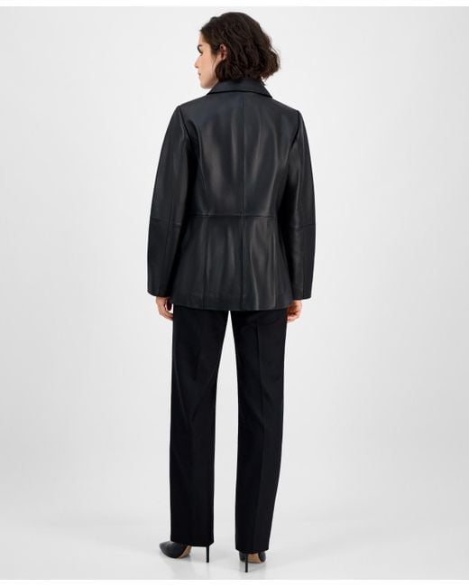 Anne Klein Black Zip-front Leather Jacket