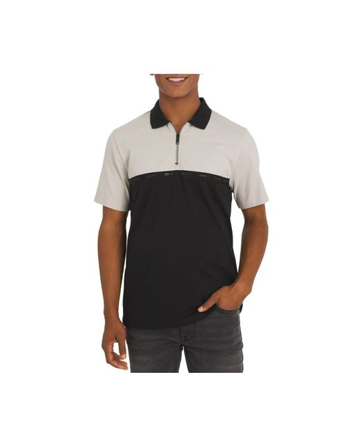 DKNY Gray Highwalk Cotton Zip Front Polo for men