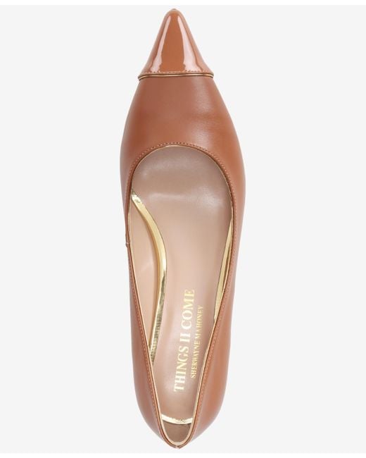 THINGS II COME Brown Jacey Luxurious Pointed-toe Kitten Heel Pumps