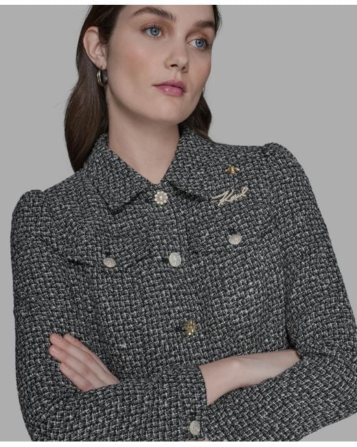 Karl Lagerfeld Gray Tweed Long Sleeve Jacket