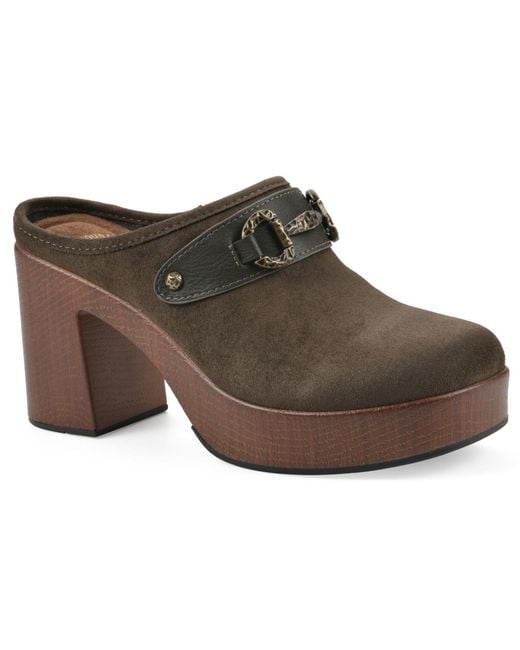 White Mountain Brown Barleys Platform Heel Mule Clogs