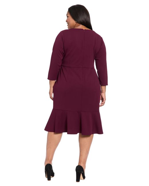 London Times Red Plus Size Side-knot 3/4-sleeve Dress