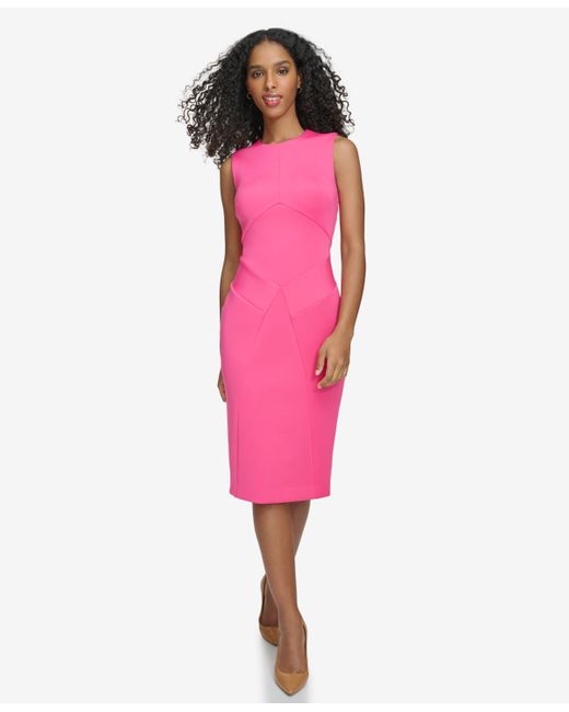 Calvin Klein Pink Panelled Jewel-neck Sheath Dress