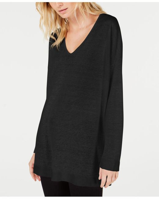 Eileen Fisher Black Organic V-neck Tunic Sweater