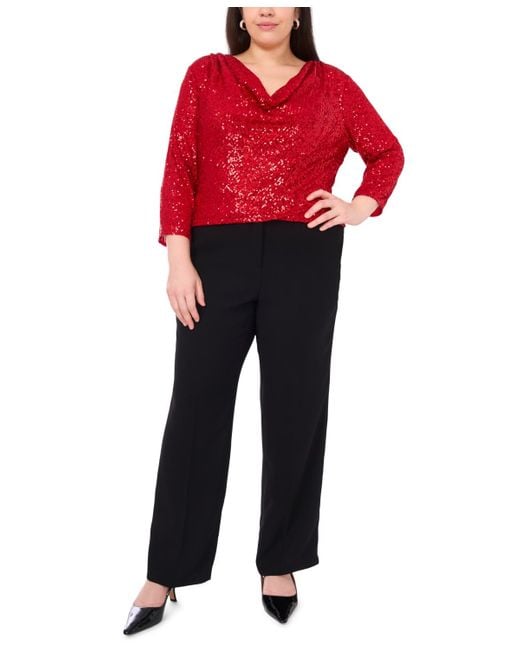 Vince Camuto Red Plus Size Drape Neck 3/4-sleeve Top