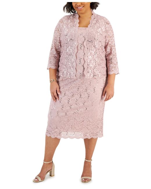 Sl Fashions Pink Plus Size 2-pc. Lace Jacket & Sheath Dress Set