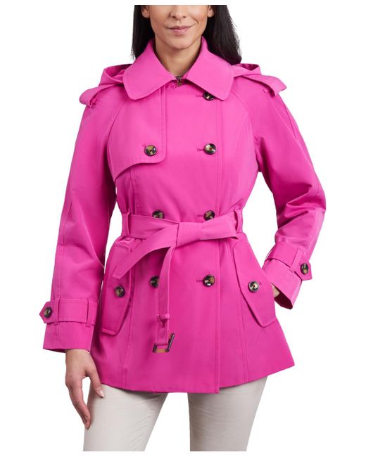 London Fog Pink Double-breasted Belted Trench Coat