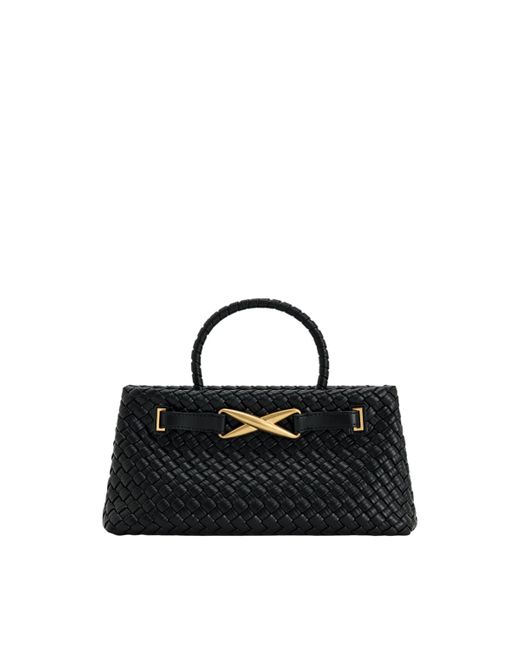 JW PEI Black Elora Small Woven Tote Bag