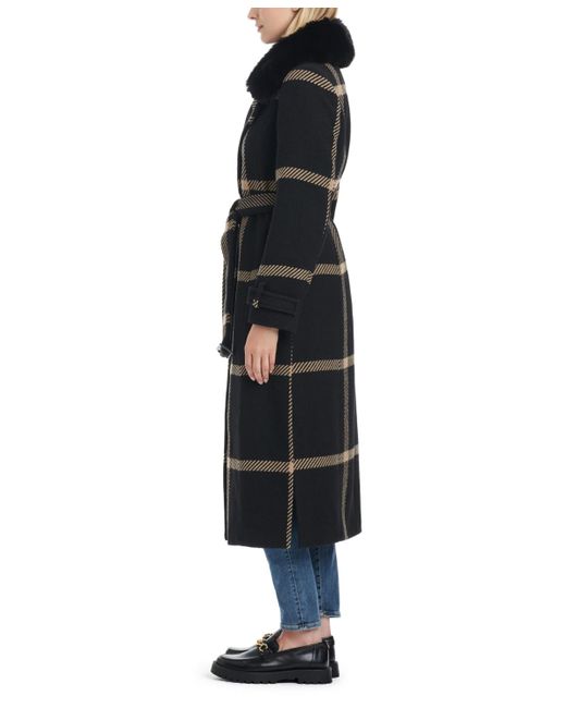 Vince Camuto Black Double-breasted Maxi Wool Blend Coat