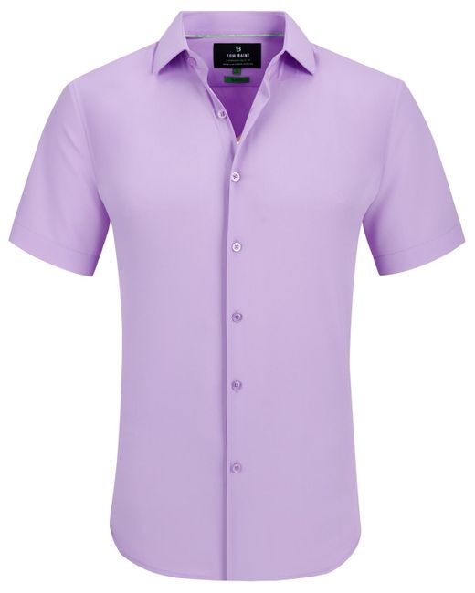 Tom Baine Men's Purple Slim Fit Short Sleeve Performance Button Down Dress  Shirt