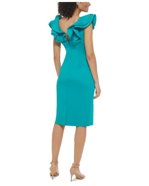 Eliza J Blue Ruffle Cap-sleeve Bodycon Dress