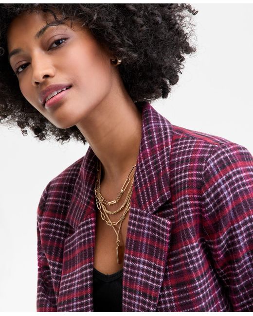 On 34th Purple Plaid Single-button Blazer