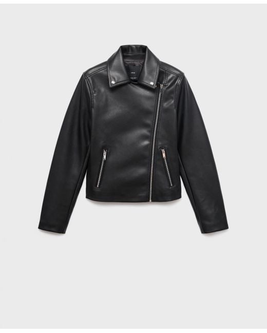 Mango Women's Black Leather-effect Biker Jacket
