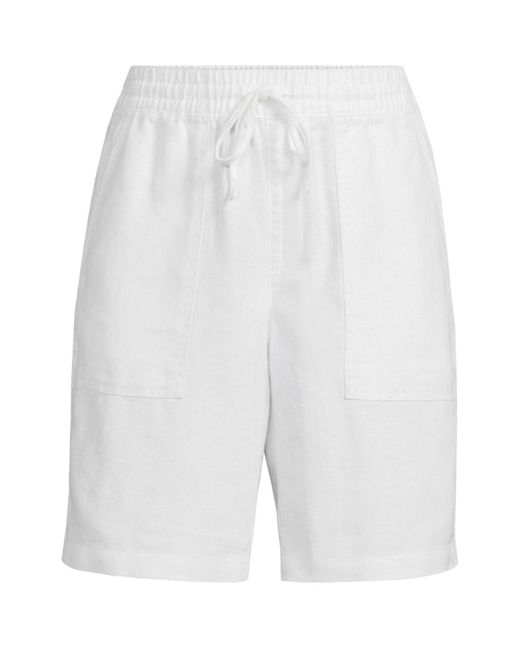 Lands' End White High Rise Drawstring A-line 10" Linen Shorts