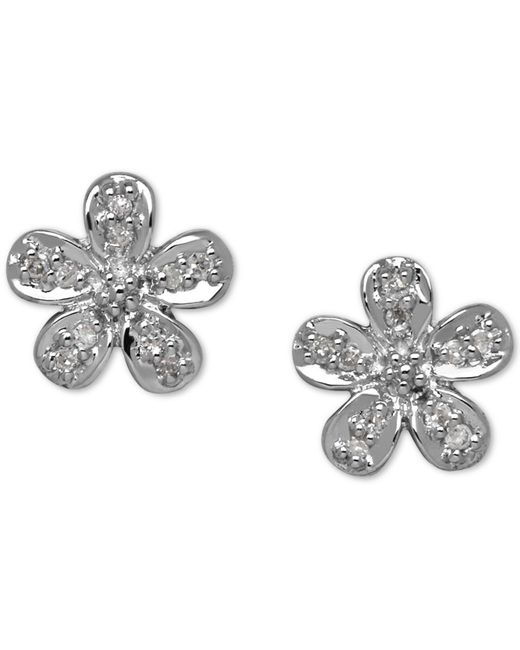 Macy's Metallic Diamond Accent Flower Stud Earrings In 10k Gold
