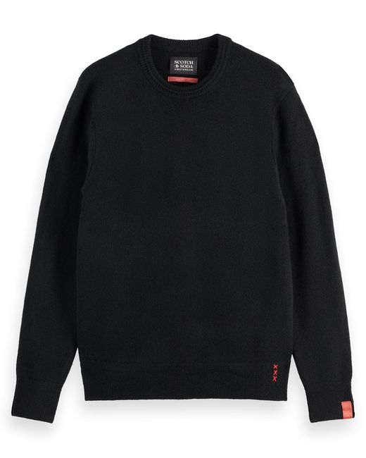 Scotch & Soda Black Solid Crew Neck Sweater for men