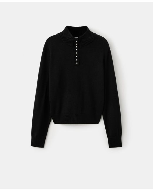 Mango Black Perkins-neck Button Sweater
