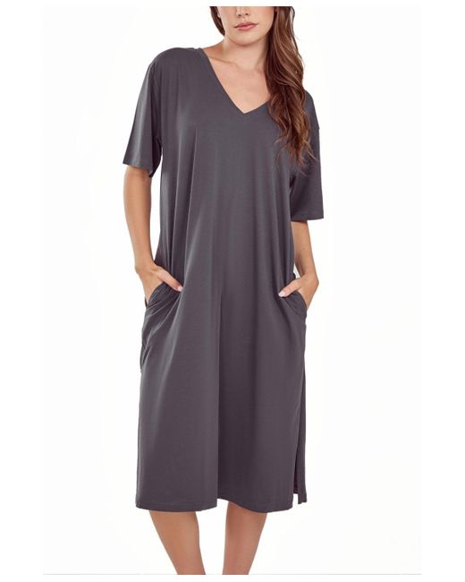 iCollection Purple Soft Knit Short Sleeve Nightgown Dress