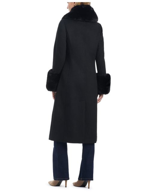 Vince Camuto Black Single-breasted Fit And Flared Drap Wool Coat