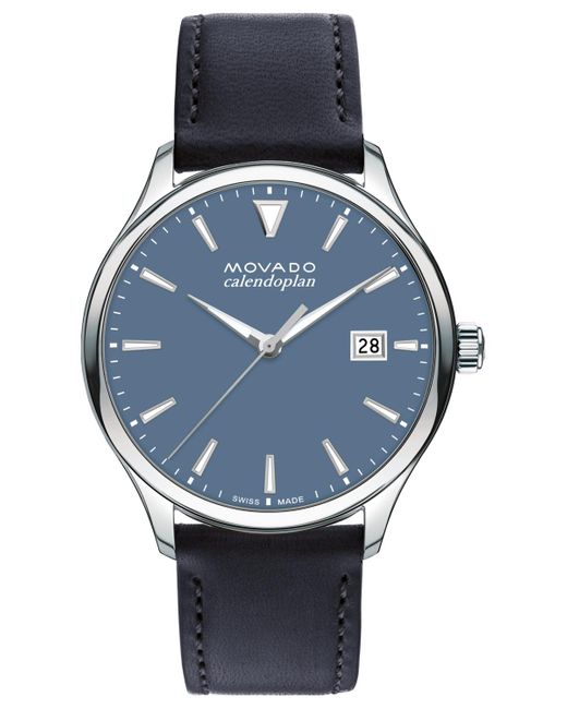 Movado Gray Swiss Calendoplan Leather Strap Watch 40mm for men