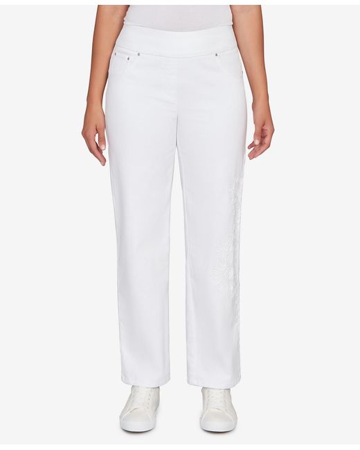 Ruby Rd White Petite Embroidered Stovepipe Pull On Jeans