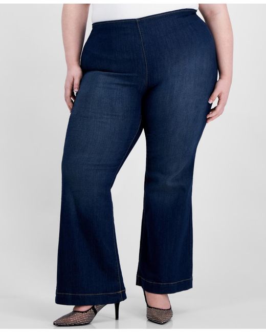 INC International Concepts Blue Plus Size Pull-on Flare-leg Denim Jeans