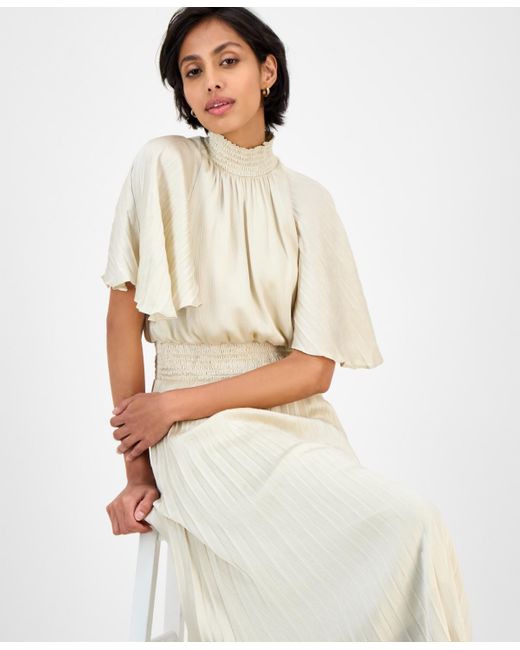 Julia Jordan Natural Pleated Smocked Dress