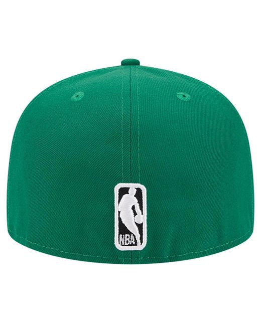 KTZ Green N Boston Celtics Court Sport Leather Applique 59fifty Fitted Hat for men
