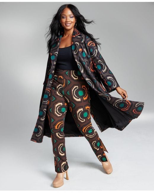 INC International Concepts Black Abstract-print A-line Button-front Coat, Created For Macy's