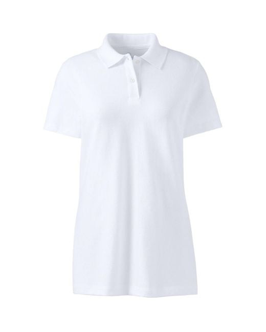 Lands' End White School Uniform Short Sleeve Basic Mesh Polo Shirt