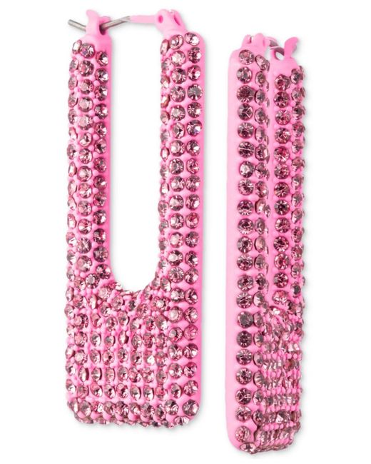 Karl Lagerfeld Pink Color-coated Pave Square Hoop Earrings