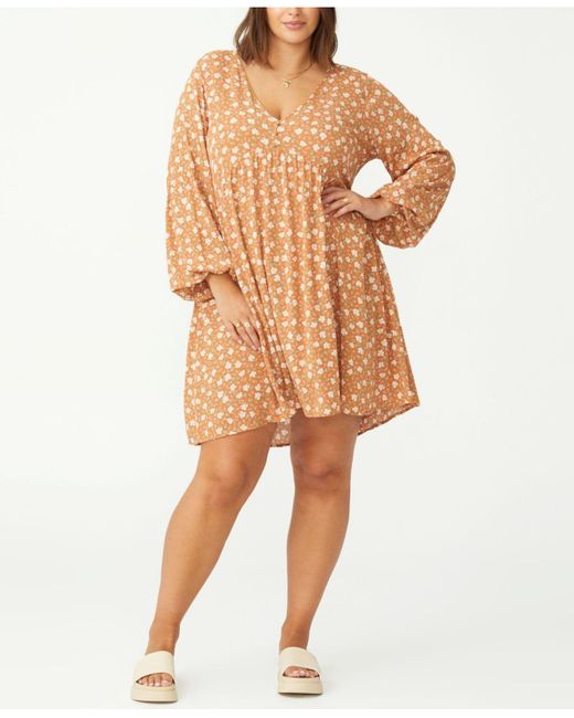 Cotton On Synthetic Trendy Plus Size Woven Linda Long Sleeve Mini Dress
