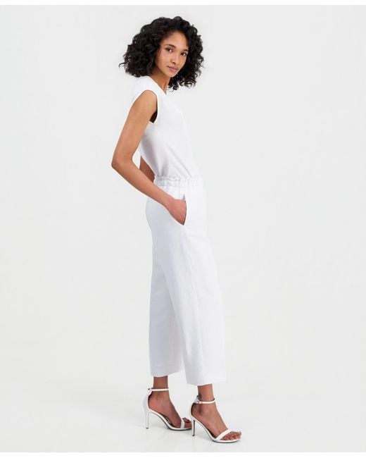 Anne Klein White Petite Wide-leg Cropped Pants