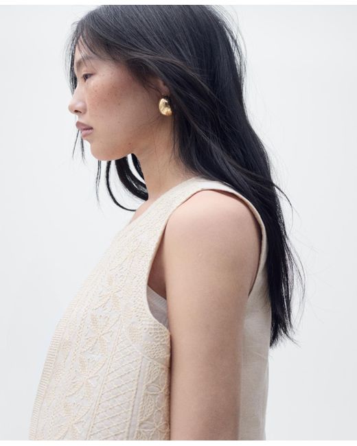 Mango White Embroidered Linen Vest