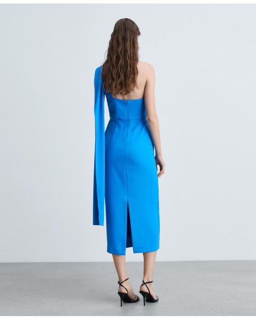 Mango Blue Off-shoulder Asymmetric Dress