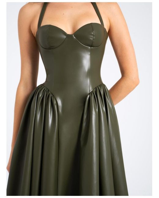 Miss Circle Eliana Olive Faux Leather Dress in Green | Lyst