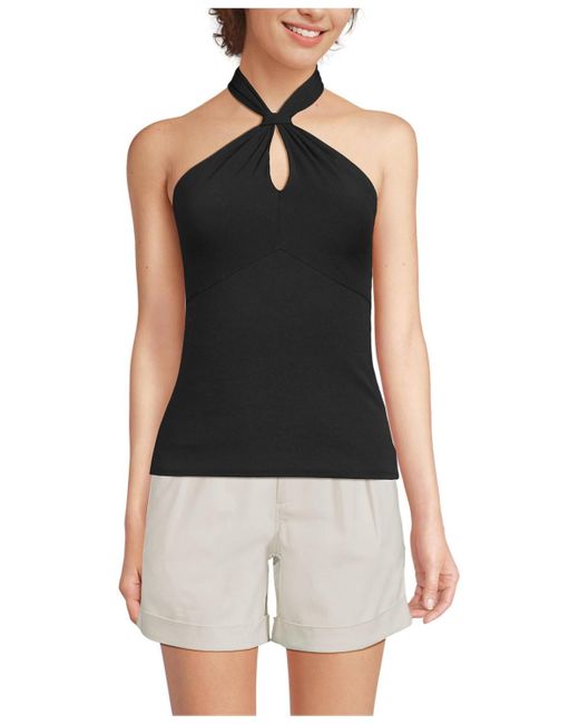 Lands' End Black Slender Twist Front Halter Top