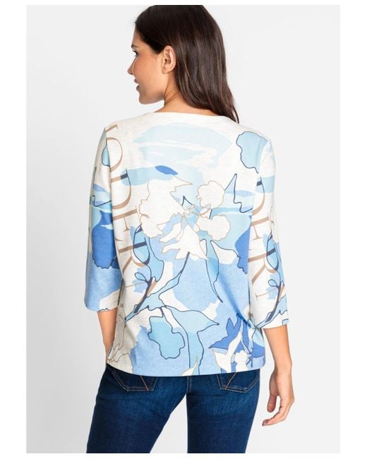 Olsen White 3/4 Sleeve Abstract Print Jersey Top