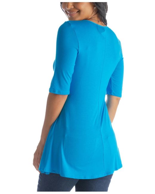 24seven Comfort Apparel Blue Elbow Sleeve Swing Tunic Top