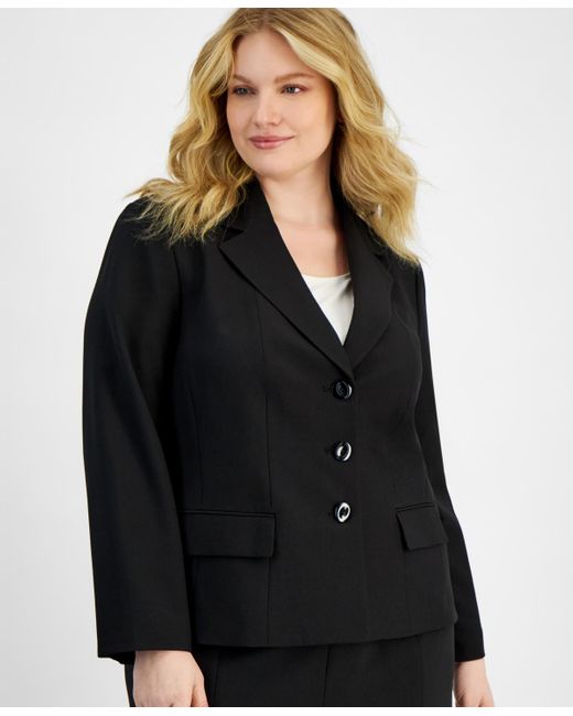 Le Suit Black Plus Size Three-button Jacket & Skirt Suit