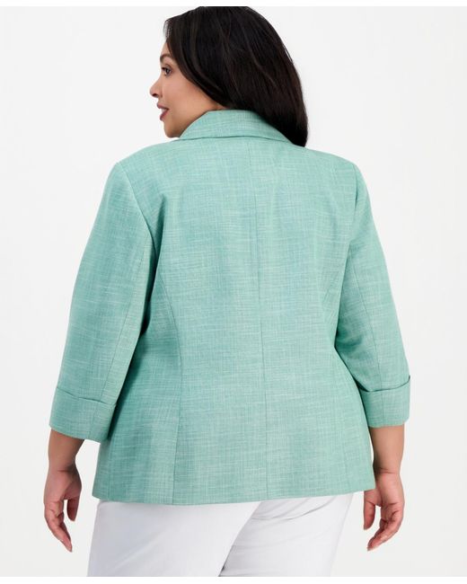 Kasper Green Plus Size Notch-collar One-button Blazer