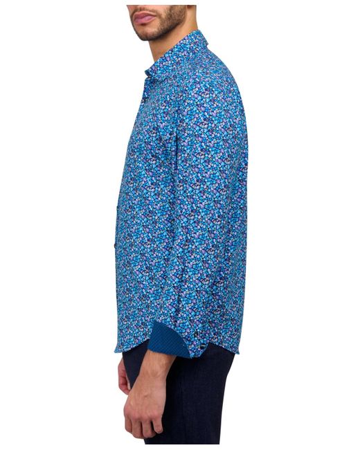 Society of Threads Blue Performance Stretch Micro-floral Shirt for men