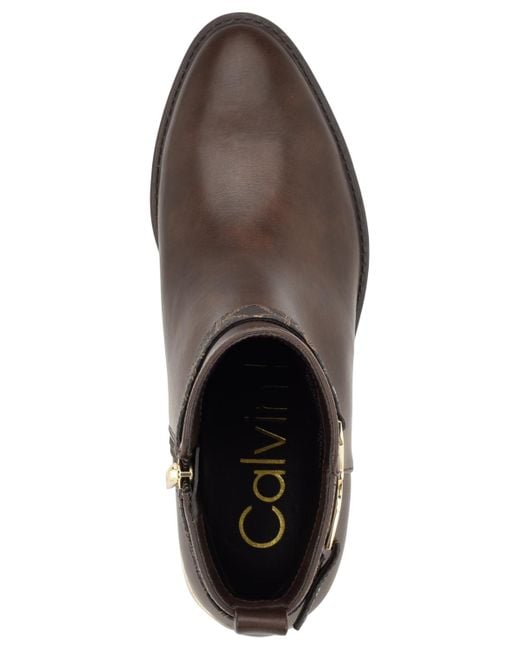Calvin Klein Brown Dhara Logo Strap Block Heel Booties