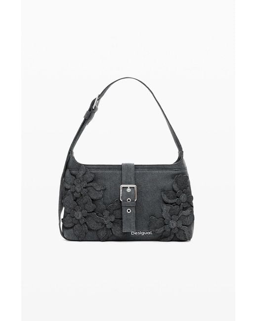 Desigual Black Medium Bag With Flower Appliqués, Cotton