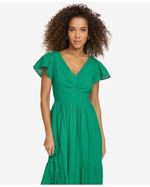 Kensie Green Textured Eyelet-embroidered Maxi Dress