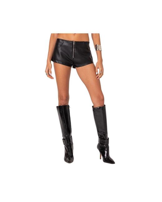 Edikted Black Zippy Faux Leather Micro Shorts