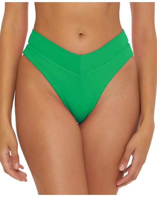Becca Green Modern Edge High-waist Ribbed Bikini Bottoms