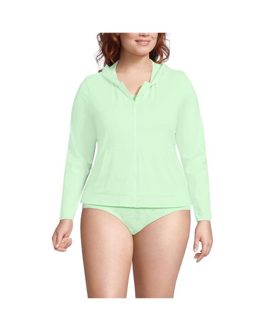 Lands' End Green Plus Size Long Sleeve Hooded Full Zip Upf 50 Rash Guard