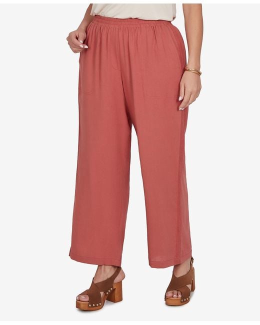 Ruby Rd Red Plus Size Lace Trim Lightweight Pull-on Pants